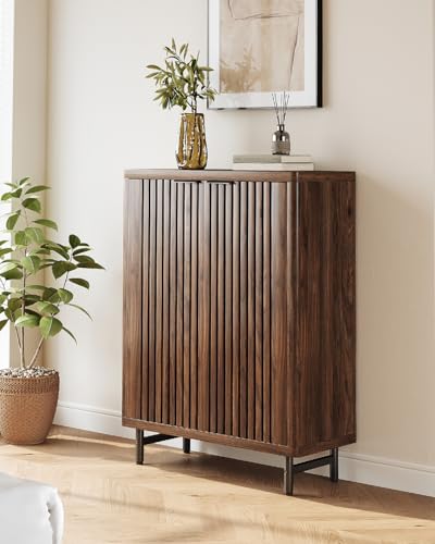LITTLE TREE 6-Tier Shoe Cabinet with Doors for Up to 24 Pairs, Large Wooden Shoe Storage Cabinet with Adjustable Shelves, Retro Freestanding Shoe Organizer Cabinet for Entryway, Hallway, Dark Walnut - color: Dark Walnut