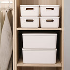 Yishyfier Plastic Storage Baskets With Lid Organizing Container Lidded Knit Storage Organizer Bins for Shelves Drawers Desktop Closet Playroom Classroom Office (M+2S, Light grey) - size: M+2S