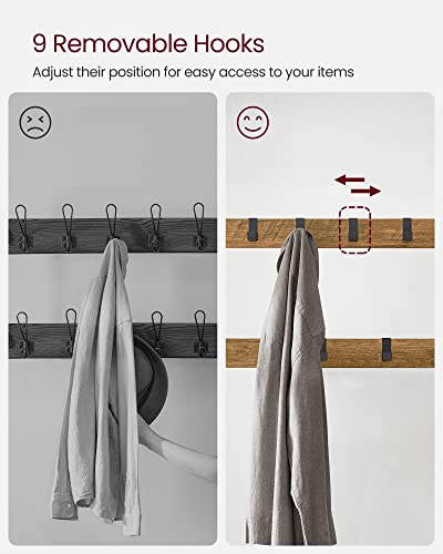 VASAGLE Coat Rack, Hall Tree with Shoe Bench for Entryway, Entryway Bench with Coat Rack, 4-in-1, with 9 Removable Hooks, a Hanging Rod, 13.3 x 28.3 x 72.1 Inches, Rustic Walnut and Black UHSR040B41 - color: Rustic Walnut + Black, size: 28.3"W