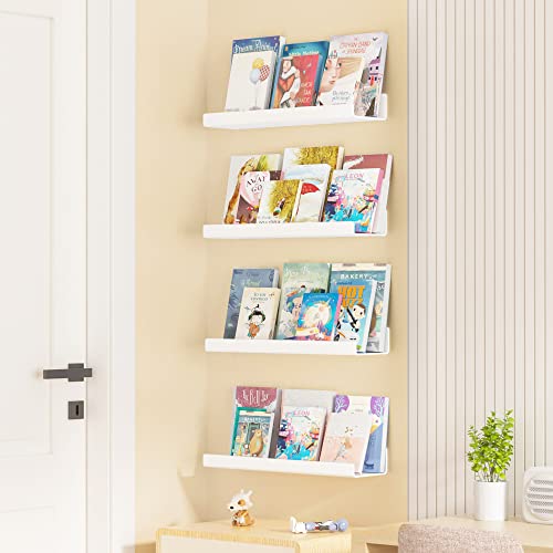 upsimples Acrylic Shelves for Wall Decor, 15" Display Shelf Perfume Organizer for Bathroom, Bedroom, Living Room, Floating Bookshelves for Kids, White, 4 Pack | for Kids, Display Shelf, Organizer, for Bathroom, Bedroom, Living Room Decor - color: White