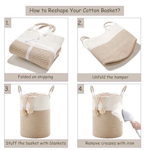 60L Laundry Hamper Basket Tall Woven Cotton Rope Clothes Hamper for Baby Girls Nursery Kids Blanket Basket in Living Room Bathroom Bedroom Brown 15Dx20H Inches Large - color: Brown1, size: Large (60L)