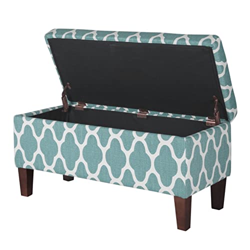 HomePop Large Upholstered Rectangular Storage Ottoman Bench with Hinged Lid, Teal Blue Geometric - color: Teal Blue Geometric