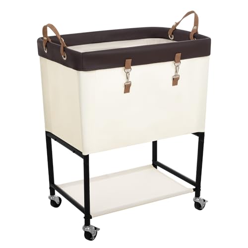 StorageWorks Laundry Cart, 2 Tier Rolling Laundry Basket, Heavy Duty Laundry Basket with Lockable Wheels, Laundry Room Organization and Storage, Clothes Hamper for Bedroom, Dorm, Closet, 29Gal, Beige - color: Beige, size: 29Gal (110L)