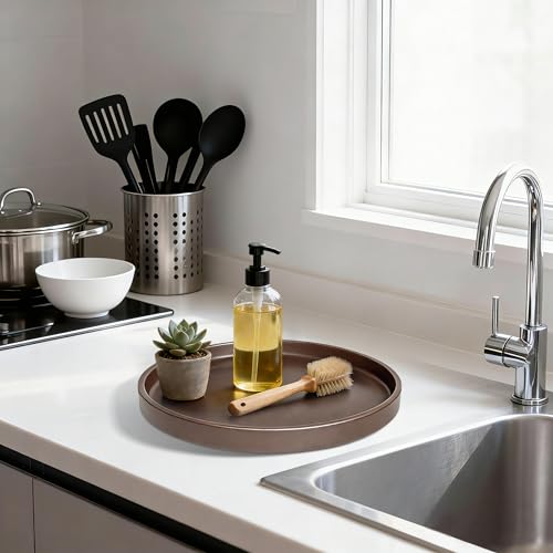 2 Pack 9" Bathroom and Vanity Tray, ABS Bathroom Counter Organizer, Coffee Table Decor for Perfume, Candles, Keys &More. Kitchen Countertop Organizer, Decorative Tray Soap Holder, Brown - color: Brown, size: 9" - 2Pcs