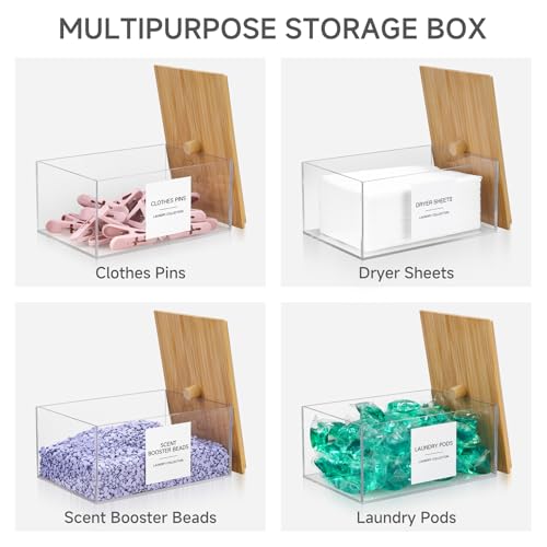 TIPGO Acrylic Dryer Sheet Holder with Lid, Clear Laundry Sheets Container with 27 Labels, Laundry Pods Storage for Laundry Room Organization - color: White