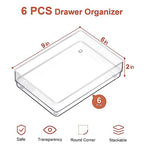 SMARTAKE 6 PCS Clear Plastic Drawer Organizers Set, Large Size Non-Slip Desk Drawer Organizer, Versatile Bathroom and Vanity Drawer Organizer Trays for Makeup, Bedroom, Office, Kitchen Utensils - style: 6 Pcs 9" x 6" x 2"