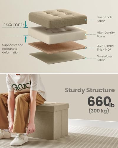 SONGMICS Mazie Collection - 30 Inches Storage Ottoman, Foldable Storage Bench with Flipping Lid, 660 lb Load Capacity, for Entryway, Living Room, Bedroom, Camel Brown ULSF046K01 - color: Camel Brown, size: 15"D x 30"W x 15"H