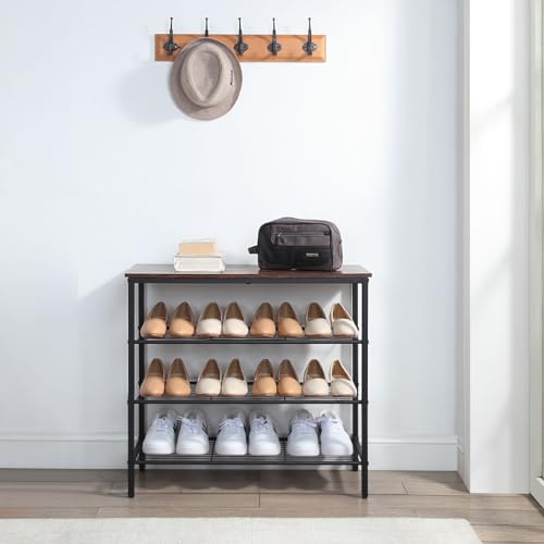 4-Tier Shoe Rack Organizer, Metal Mesh Shoe Storage Shelf, for Entryway, Hallway, Closet, Dorm Room, Industrial, Rustic Brown - size: 4-Tier