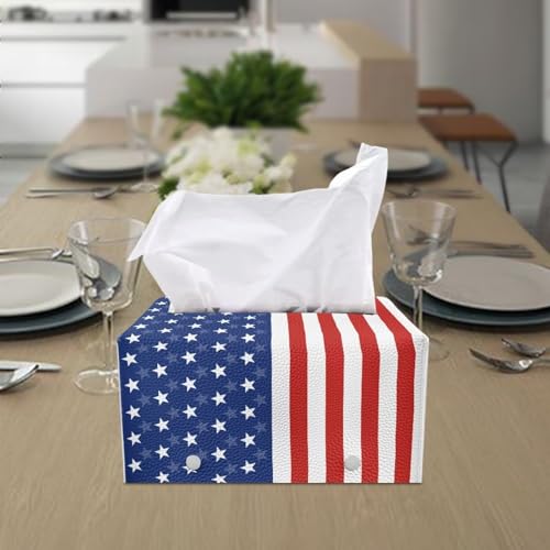 America 250 Print Tissue Box Cover, Rectangle Leather Tissue Cover Waterproof Tissues Holder Decorative Organizer with Fashion Prints Home Decor Items - color: America 250 Print 02