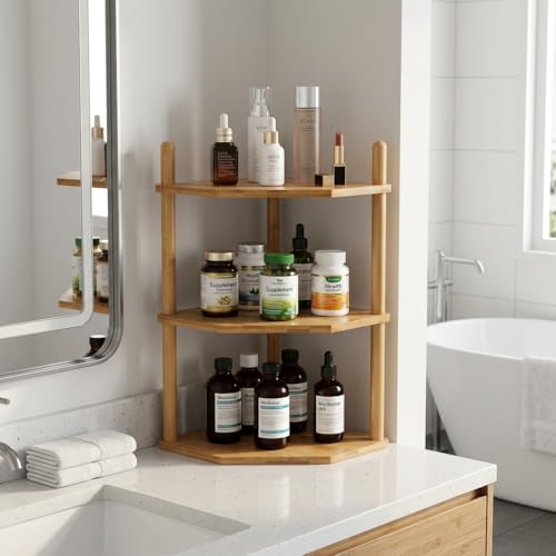 3-Tier Expandable Bamboo Corner Shelf - Dish/Plate Organizer for Cabinet, Kitchen Counter Shelf & Small Kitchen Shelf, Adjustable (Natural, 1-Pc 6.70" H) - color: 6.7"H-Natural-3