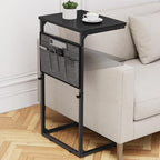 Vagusicc C Shaped End Table, 33'' Tall Side Table for Couch, Adjustable Height Small Couch Side Table for Small Spaces, Couch Table Slide Under Sofa Table TV Tray Table for Living Room Bedroom, Black - color: Black