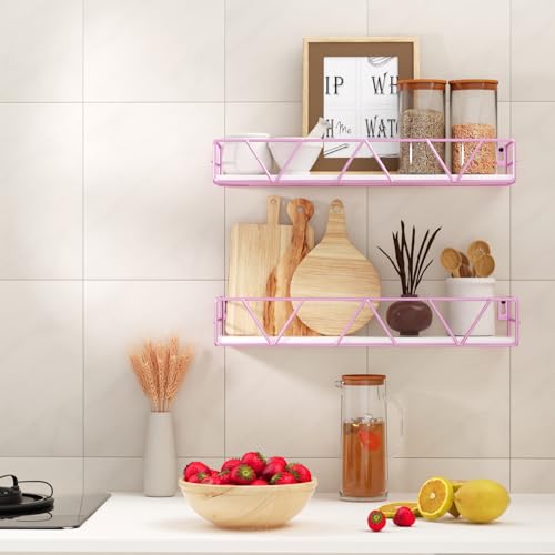 Amaoot Floating Shelves Set of 3, Home Wood Wall Shelf, Farmhouse Shelf for Bedroom, Wall Mounted Floating Shelf for Living Room, Bedroom, Bathroom, Kitchen, Office (Pink) - color: Pink