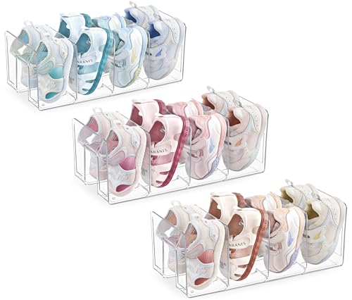 HBlife Clear Acrylic Kids Shoe Rack for Closet Organizers and Storage, Small Shoe Rack 4 Sections Toddler Baby Shoe Storage Organizer Stackable Shoe Shelf,Desk File Sorter Book Purse Organizer(3 Pack) - color: Clear, size: 3 Pack