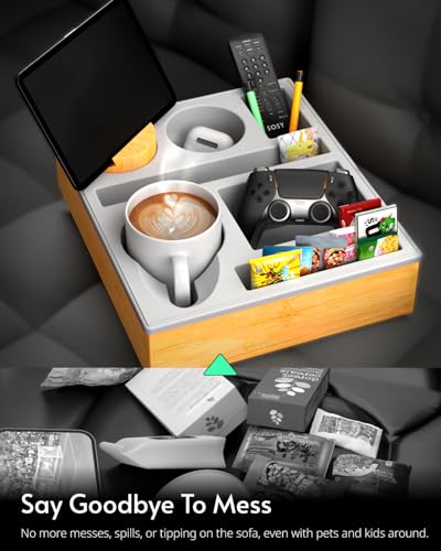 Couch Cup Holder Tray - Couch Organizer Caddy, Silicone Beach Caddy with Cup Holder, Sofa and Bed Drink Holder and Couch Tray Table for Snacks Beverage Remote (Gray) - color: Gray