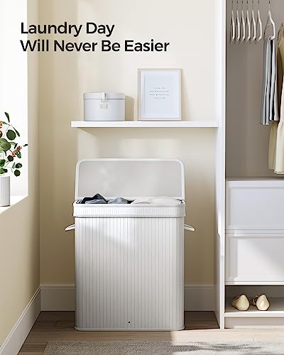 SONGMICS Laundry Hamper with Lid, Bamboo Laundry Basket, Removable Machine Washable Laundry Basket, with Handles, 26.4-Gallons, for Laundry Room, Bedroom, Bathroom, Cloud White ULCB063W01 - color: Cloud White, size: 100 L