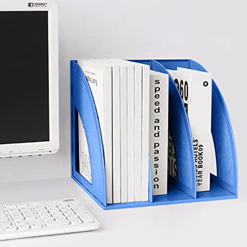 SAYEEC Magazine File Holder Desk Binder Holder Plastic File Sorter Folder Organizer Stand Book Shelf Dividers Vertical Filling Storage Rack Desktop Bookshelf Display Box for Office School Home (Blue) - color: Blue-1 Section