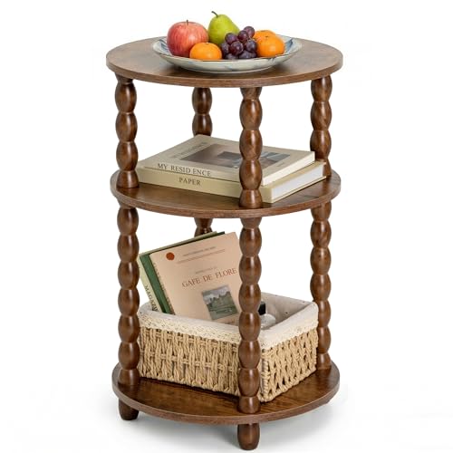 Round Side Table with 3-Tier Shelves, Small End Table with Solid Wood Legs for Living Room Bedroom, Modern Circular Coffee Table Nightstand for Small Spaces, Easy No-Tool Assembly - size: Round(13.2''x13.2''x22.8'')
