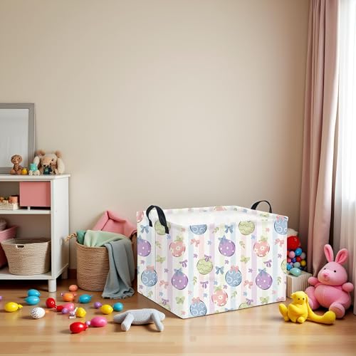 HIYAGON Rectangular Easter Basket Fabric Storage Bin Boxes Collapsible Baby Girl Basket for Clothes Books Shelves Basket(Bowknot Egg) - color: Bowknot Egg