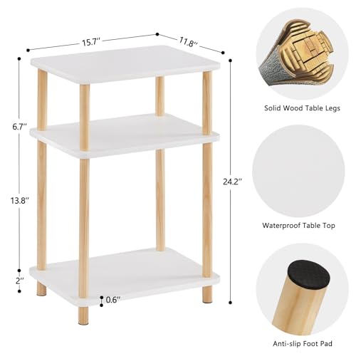 Apicizon 3 Tier Nightstand, End Table with Storage Shelf, Wooden Vinyl Record, Farmhouse Bedside Table for Small Spaces, Bedroom, Living Room, Easy Assembly, White+Natural - color: White+natural, size: 1 Set, style: 3 Tier