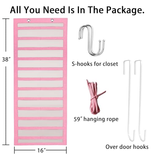 Artilife Hanging Headband Holder for Over the Door and Closet, 24 Slots Felt Head Band Organizer Shelf - color: Pink