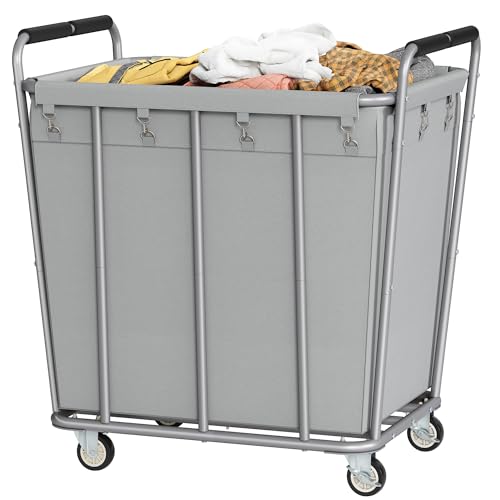 Hoctieon Large Laundry Cart with Wheels, 400L Heavy Duty Laundry Basket Organizer, Rolling Hamper Sorter for Clothes Storage, Industrial Dirty Clothes Hamper for Home & Hotel, Gray - color: Gray, size: 400L
