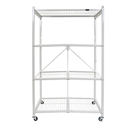 Origami 2-Pack R5 Storage Rack, 4-Tier Heavy-Duty Foldable Steel Shelf with Wheels, White - color: White, size: 2-Pack