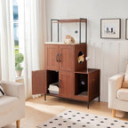 HOOBRO Litter Box Enclosure, Litter Box Furniture with Storage, 2-in-1 Hidden Cat Furniture with Shelf, 2 Dangling Plush Balls and 1 Toy Ball, Large Wooden Cat Washroom, Walnut WL78MW01 - color: Walnut