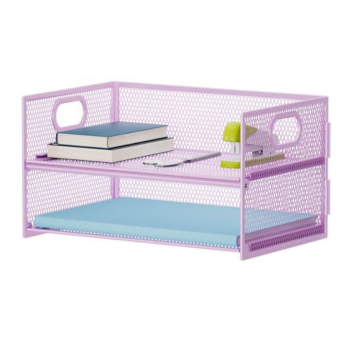 Marbrasse 2 Tier Paper Organizer Letter Tray, Mesh File Organizer with Handle, Paper Sorter Desk Organizer for Home Office Supplies - Purple - color: 2 Tier Purple