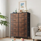 Sweetcrispy 10 Drawer Fabric Dresser Storage Tower with Bins, Tall Chest Organizer for Bedroom Closet Hallway, Steel Frame Wood Top Easy Pull Handles,Black-Brown - color: Black-brown(10 Drawer )