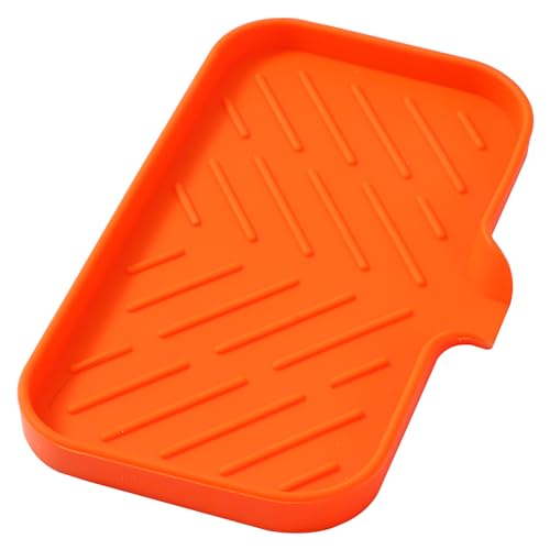 MicoYang Silicone Bathroom Soap Dishes with Drain Spout-Bathroom and Kitchen Sink Organizer,Sponge Holder,Dish Soap Tray,Perfect for Dispenser,Scrubber,Bottle,Cup on Sink or Counter-Orange 9.6"×5.3" - color: Orange, size: M(9.6"×5.3")