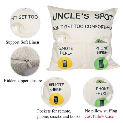 ZUYUROU Uncle Gifts,2-Pocket Uncle’s Spot Throw Pillow Covers 18x18 Inch + Engraved Spoon, Father’s Day Birthday Christmas Thanksgiving Day Gifts for Uncle - color: Uncle