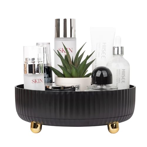 Anyoifax Makeup Perfume Organizer Tray 360 Degree Rotating Lazy Susan Skincare Lotion Organizer Spinning Cosmetics Storage for Dresser, Vanity, Bathroom Countertop, Small Black - color: Black, size: 9 "