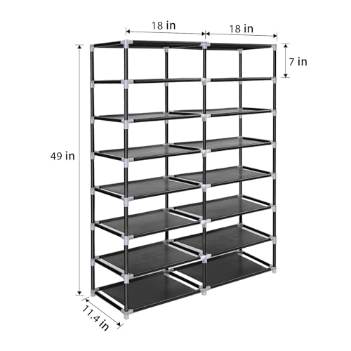 ERONE Shoe Rack Storage Organize, 28 Pairs Portable Double Row with Nonwoven Fabric Cover Shoe Shelf Cabinet for Closet - color: Black