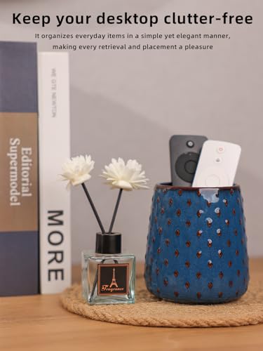 GDCZ Ceramic Remote Control Holder, Remote Caddy Organizer Storage, Remote Organizer for Table, TV Remote Holder, Makeup Brush Pen Holder, 4.2" (Blue) - color: Blue