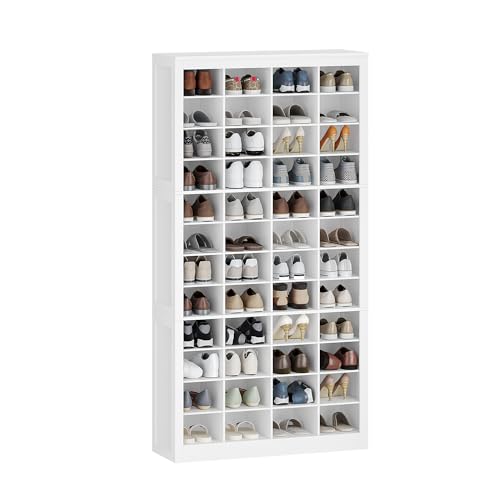 Hzuaneri Shoe Storage Cabinet, 48 Pairs Free Standing Closet Organizer, 9 inch Widened Cell Wood Shoe Organizer, 12 Tiers Vertical Space Saving Shoe Rack for Entryway, Cloakroom, White SR39603X - color: White, size: 48 Pairs