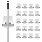 Superio Mop and Broom Holder, Set of 20 Single Piece Hooks, White Plastic Wall Mount Cleaning Storage Tool Organizer, Heavy-Duty Hook for Kitchen, Closet Garage, and Office - size: 20