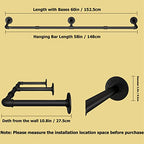 Wall Mounted Clothes Rack 60in, Industrial Pipe Clothing Racks Wall Mount, Heavy Duty Detachable Iron Garment Bar, Saving Space, Multi-Purpose Hanging Rod for Bedroom, Laundry Room, 1 Pack - size: 60.0Inches
