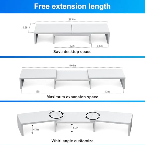 Dual Monitor Stand for Desk, Metal Computer Stand, Desk Shelf Riser,Desktop Organizer for Home and Office Use (White) - color: White