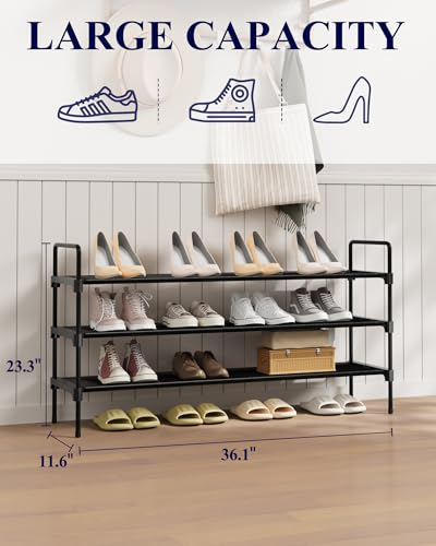 Kitsure Shoe Rack for Closet, Shoe Organizer for Front Door Entrance, Stackable Shoe Shelf, Detachable Closet Organizers and Storage, 36.1" Wide - 3 Tiers, Black - color: Black, size: 36.1" Wide - 3 Tiers