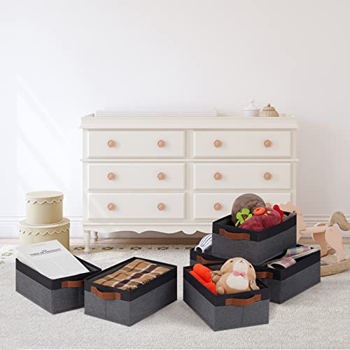 GhvyenntteS Small Fabric Storage Bins with Handles 6 Pack, 11.8" x 7.87" x 5.11" Storage Baskets for Shelves, Baskets for Organizing Clothes Underwear Socks Hats DVDs (Grey/Black) - color: Grey&Black, size: Small-11.8"x 7.87"x 5.11"-6pcs