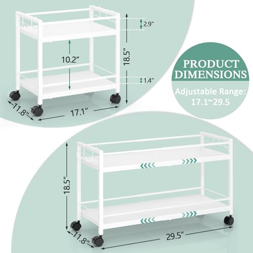 2-Tier Expandable Rolling Pantry Cart with Wheels, Adjustable Floor Organizer for Kitchen Pantry, Can Organizer for Pantry, Storage Cart for Snack, Food, Vegetables, White, Patent Pending - color: White