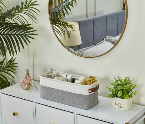 DECOMOMO Narrow Storage Bins Small Baskets for Organizing Bathroom, Toilet Tank, Towel Storage, Entryway, Gifts (Grey and White - Set of 4) - color: Grey and White, size: Narrow/4P