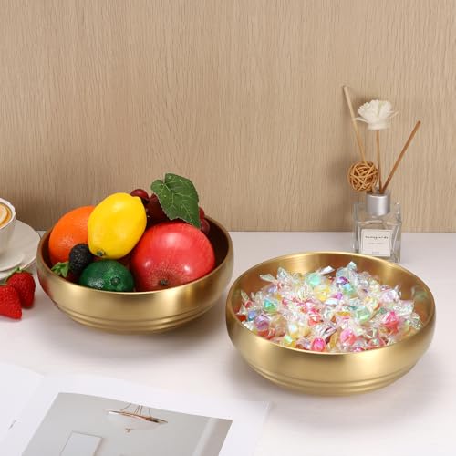 7.4" Gold Decorative Bowl - 2 Packs Key Bowls for Entryway Table Catchall Vintage Round Key Holder Bowl for Candy Fruit, Home Decor - color: Gold, size: 2 Pack,7.4 Inches