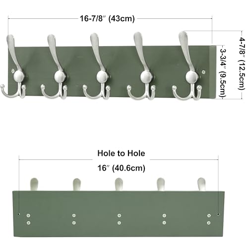SKOLOO Creations Forest Green Solid Wood Wall Mounted Coat Rack, 5 Hooks, 16-7/8" Long - Kitchen, Mudroom, Entryway, Bathroom - Includes Mounting Hardware, Wall Coat Hanger, Towel Rack - color: Forest Green Plates & Nickel Hook, size: 1 Item-5 Hooks