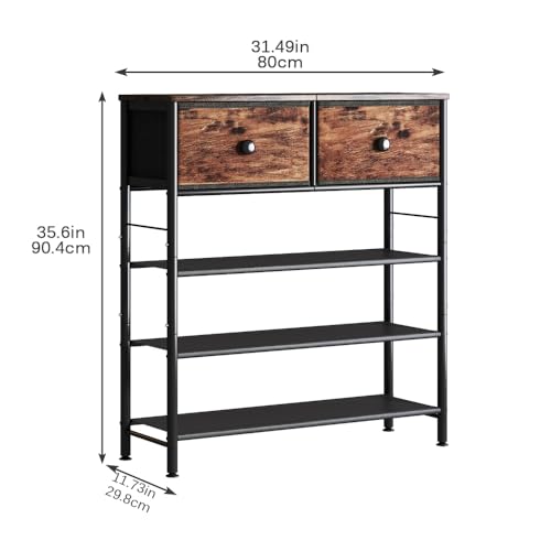 INGIORDAR Shoe Rack Organizer 5 Tier Metal Organizer Shelf with Industrial MDF Board and Layer Fabric for Entryway Closet Bedroom Living Room Garage (Black+Rustic Brown, 4 Tier with 2 Drawers) - color: Black+rustic Brown, size: 4 Tier with 2 Drawers