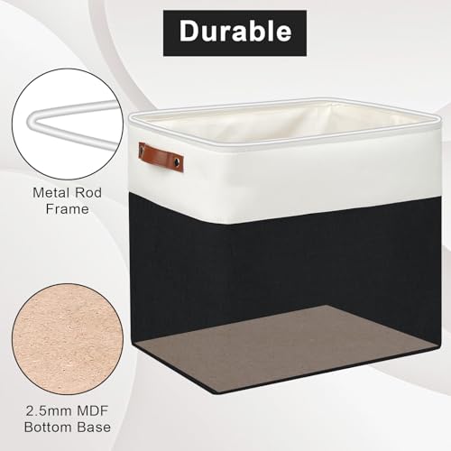 Bagnizer Large Fabric Storage Baskets | 50L Storage Bins, Decorative Linen Closet Baskets with Handles for Organizing, Shelf, Toys, Clothes, Home, Office, Nursery, 17x12x15Inches (Black&White) - color: Black / Off-White, size: Extra Large -17"x12"x15"