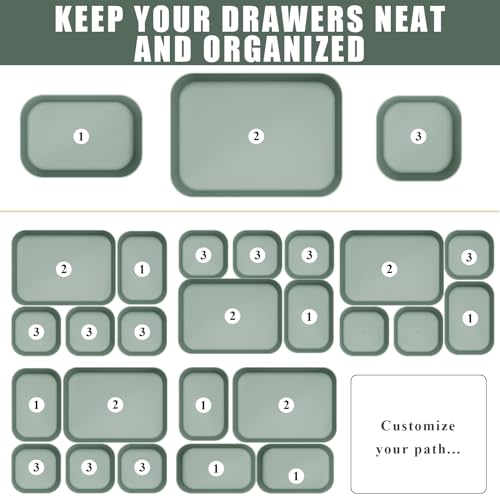 Plastic Drawer Organizers, 10 PCS Drawer Organizer Bins, Bathroom and Vanity Organizer Plastic Tray, Makeup organizer and storage for Makeup, Bedroom, Kitchen Gadgets Utensils and Office (Green) - color: Green, size: 10pcs