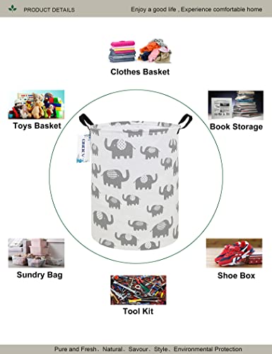 Round Elephant Laundry Basket,Collapsible Laundry Hamper for Nursery,Cute Elephant Toy Storage Bin for Kids,Waterproof Storage Basket for Home,Bedroom,Playroom,New Parent Gift(Grey Elephant) - color: Grey Elephant