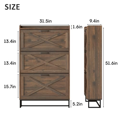 Maupvit Shoe Storage Cabinet with 3 Flip Drawers, Freestanding Organizer with Metal Legs for Entryway, Narrow Shoe Rack Cabinet, Dark Walnut - color: Dark Walnut, style: 3-Drawers