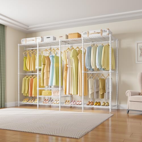 VIPEK V40 Plus Large Clothes Rack, 1300lbs Capacity Sturdy Metal Garment Rack, Clothing Rack with 6 Shelves & 4 Hang Rods, Adjustable Open Wardrobe Closet Organizer for Bedroom/Apartment/Retail, White - color: White, size: V40 Plus